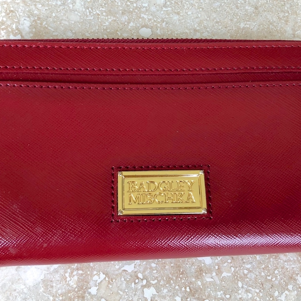 Badgley Mischka Red Patent Zip Around Wallet